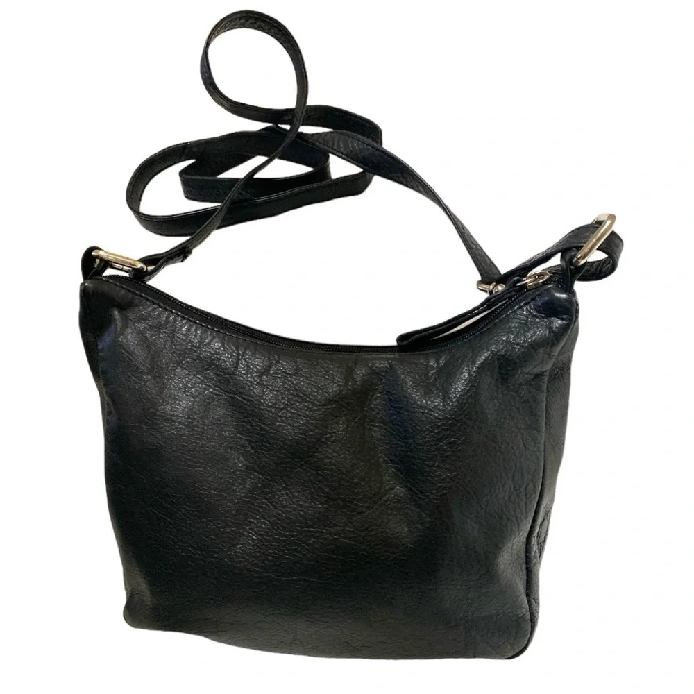 MARCO AVANÉ Soft Leather Crossbody Bag Exterior Zipper Pockets Black Lea…